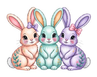 Easter Bunnies Hand-Painted png Design | Digital Download | PNG File | Sublimation Design | Spring Patterns Coquette