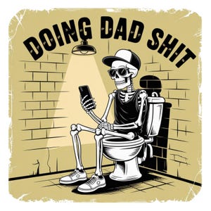 Doing Dad Shit png, grappig skelet toilet sublimatieontwerp, trendy vaderdag T-shirt mok retro png-ontwerp voor mannen, digitale download