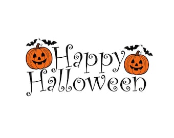 Feliz Halloween SVG, imágenes prediseñadas de feliz Halloween con murciélagos volando, feliz Halloween PNG, Halloween SVG para Cricut, archivo de corte Silhouette SVG