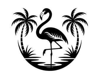 Flamenco y palmera (diseño tropical o veraniego). Silueta PNG de imágenes prediseñadas