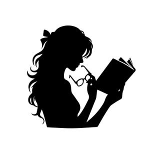 Boekenliefhebber SVG, meisje leesboek svg, rommelig meisje svg, leraar svg, bibliothecaris svg, rommelig haar, png-bestand lezen