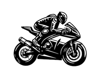 Racing Motorcycle Bundle - Rider Biker Vector, Motorbike Helmet Decal Sticker, Silhouette Motorcycle Clipart - Circuit Files Svg,Png,Jpg