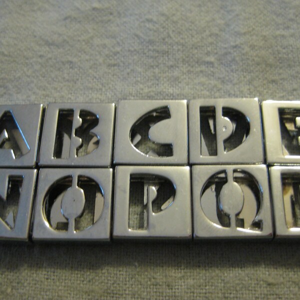 Lot of Metal Double Sided Stencil Letter Slider Charm Beads