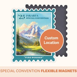 100 Custom City “Pure Worship” Special Convention Flexible Magnets · JW Gifts · Convention Swag · Stamp Design Souvenir
