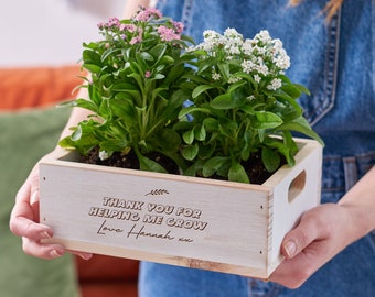 Jardinière en bois personnalisée, cadeau Aidez-moi à grandir