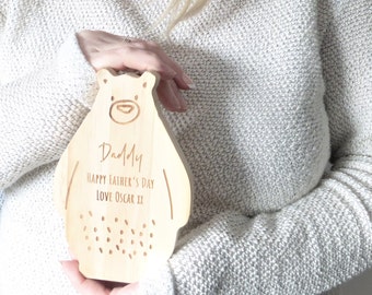 Personalised Father's Day Bear - First Father's Day - Gift For Dads - Daddy Bear - Father's Day Gift - Personalised Wooden Engraved Bear