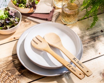 Housewarming Gift, Personalised Salad Servers, Bamboo Serving Utensils