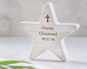 Personalised Christening Wooden Star Keepsake Gift | Christening Cross | Christening Gift | Gift For Godchild | New Baby Keepsake
