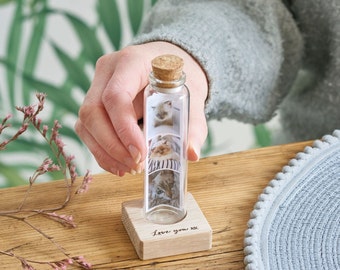 Cat Lovers Photo Gift - Personalised Message in a Bottle -  Photo Booth Style  - Gift For Her - Wrap Around - Small Bottle Size 10cm x 3cm