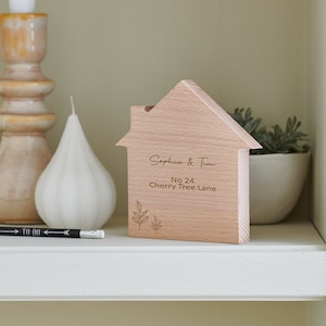 Housewarming Gift Personalised Wooden House Fern design, Fun Home Decor- Beech