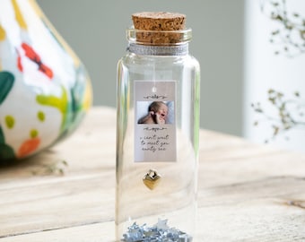 New Baby Gift - Can't Wait To Meet You Gift - Gift For Grandparents -  Personalised Message In A Bottle - Mini Bottle Size 8cm x 3cm