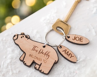 Personalised Daddy Bear Keyring Gift For Dad