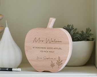 Personalised Apple Teachers Gift, Personalised Gift for Teacher, Pick You Gift - Beech