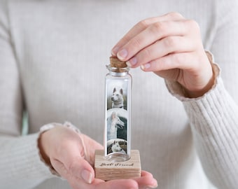 Dog Memorial, Personalised Photo Gift - Personalised Message in a Bottle - Gift For Her - Photo Booth Style  - Wrap Around - Size 10cm x 3cm
