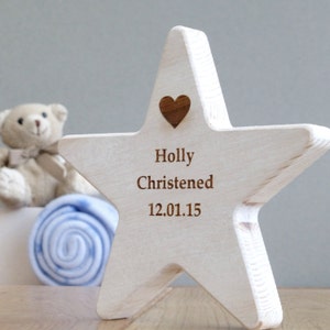 Christening Wooden Star Keepsake Personalised