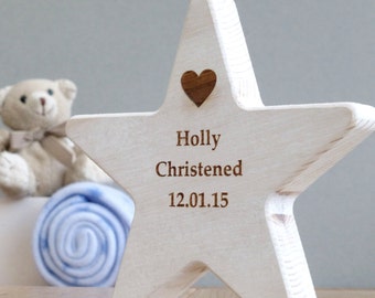 Christening Wooden Star Keepsake Personalised