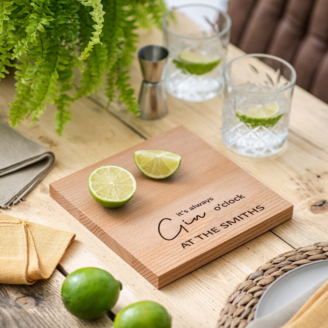 Housewarming Gift, Personalised Gin O'clock Chopping Board, New Home