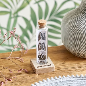 Best Friend Photo Gift - Personalised Message in a Bottle -  Photo Booth Style  - Gift For Her - Wrap Around  - Small Bottle Size 10cm x 3cm