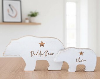 Father's Day Gift | Engraved Custom Wooden Daddy And Baby Bears | New Dad Gifts