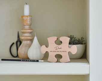 Personalised Gift For Dad, Engraved Wooden Puzzle Piece - Beech