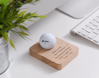 Personalized Oak Golf Ball Coaster: Engraved Golfer Award Keepsake