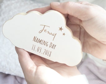 Naming Day - Personalised Wooden Cloud Keepsake - Naming Day gifts - New baby gifts - Baby Shower Gifts