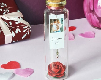 Couples Personalised Photo Bottle, Gift For Her, Rose Personalised Photo Bottle