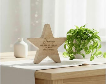 Exam Personalised Wooden Star Award | Exam Congratulations Gift | Engraved Keepsake Decoration