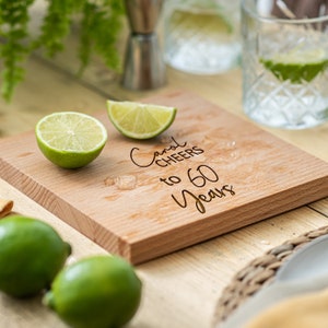 60th Birthday Gift, Milestone Birthday Gift, Cheers To 60 Years, Gin Chopping Board