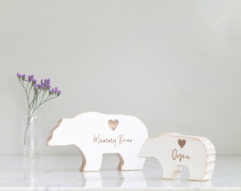 Mummy and Me Personalised Wooden Bears - Mum And Baby - Gift For Dad - Family Set - Papa Bear Gifts For Him - Father's Day