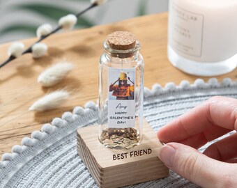 Best Friend Photo Gift, Valentines Photo Bottle - Gift For Her - Mini Bottle Size 8cm x 3cm