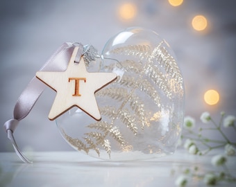 Boule de Noël en forme de coeur en verre, boule de Noël personnalisée avec feuille d'or