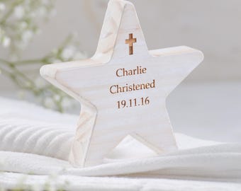 Personalised Christening Wooden Star Keepsake Gift | Christening Cross | Christening Gift | Gift For Godchild | New Baby Keepsake