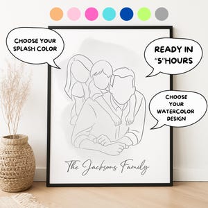 Dibujo lineal a partir de una foto / Retrato personalizado de pareja o familia / Regalo de aniversario de bodas personalizado / Arte lineal minimalista