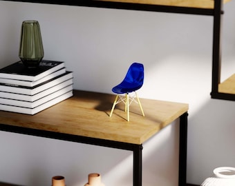 Original Handcrafted Mid-Century Modern Shell Chair Replica in 1/6 Scale - Metallic Blue