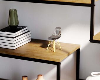 Original Handcrafted Mid-Century Modern Shell Chair Replica in 1/6 Scale - Metallic Slate