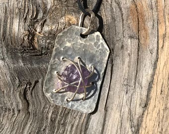 Light Ceremony - Woven Light Collection...Hammered Silver and Purple Scapolite Pendant