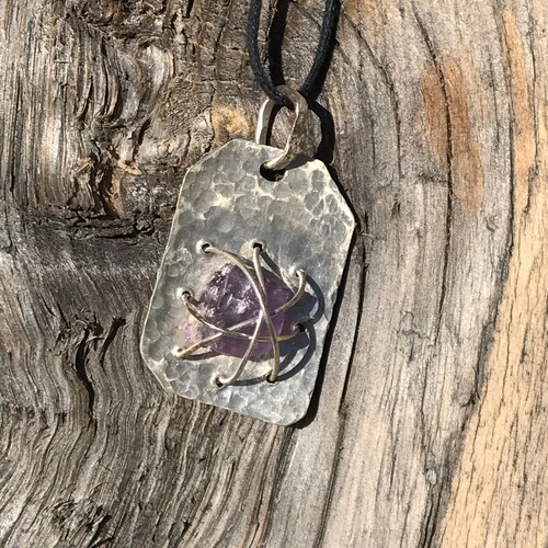 Light Ceremony - shops Woven Light Collection...Hammered Silver and Purple Scapolite Pendant