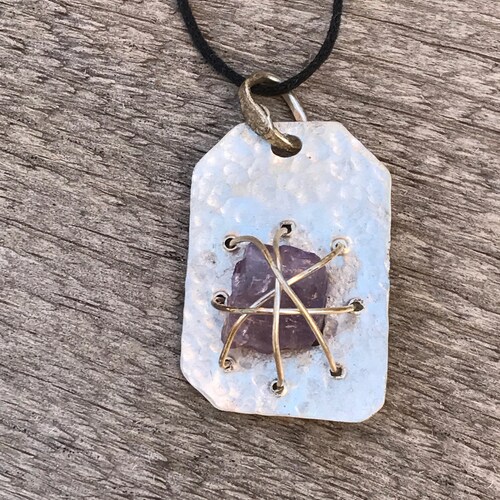 Light Ceremony - shops Woven Light Collection...Hammered Silver and Purple Scapolite Pendant