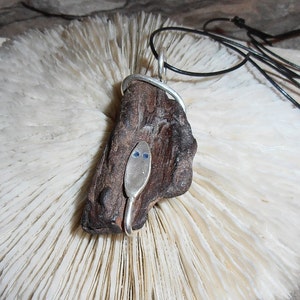 Wood Snake This pendant features a piece of Petrified Wood that has a Silver Snake coiled around it. image 2
