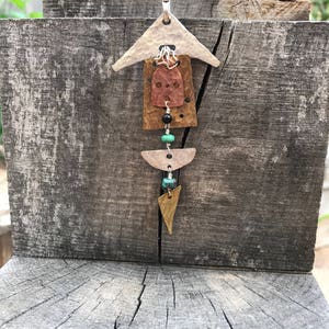 Peaceful Wind Hammered Mixed Metal Pendant with Turquoise and Jet Beads image 3