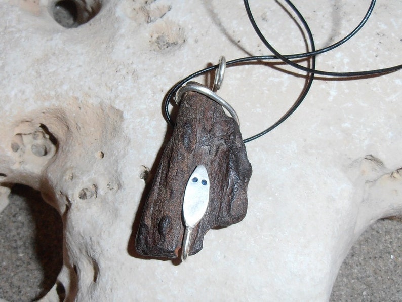 Wood Snake This pendant features a piece of Petrified Wood that has a Silver Snake coiled around it. image 1