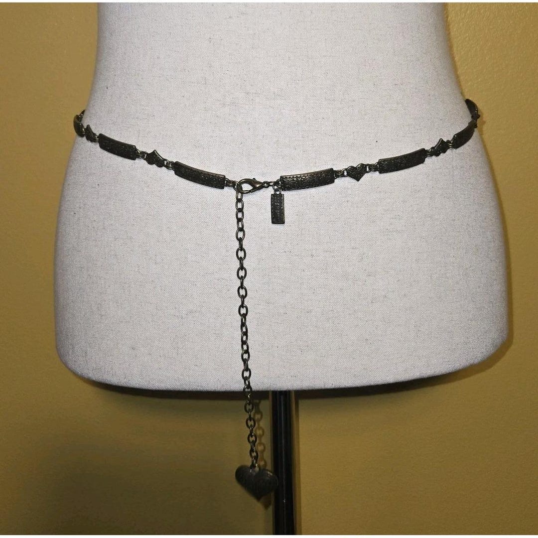 Nine West Vintage Heart Charm Chain Belt, Brass Tone Y2K 