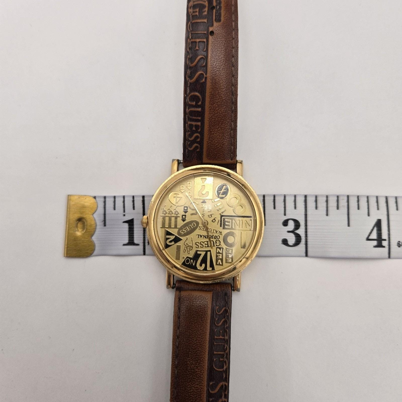 Vintage 1995 Guess Original Watch Gold Dial Logo Japan Quartz Brown Band WORKING Vintage 1995 Guess Original Watch Gold Dial Logo Japan  main image 2