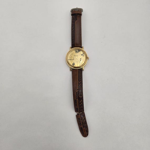 Vintage 1995 Guess Original Watch Gold Dial Logo Japan Quartz Brown Band WORKING Vintage 1995 GUESS gold and Black banded | Mercari main image 4