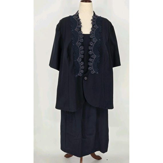 cachet navy blue dress Vintage Cachet Evening Gown Navy Blue Sleeveless Maxi Dress With Jacket Size 16