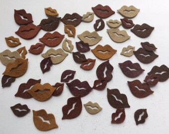 Wool Felt Lips Die Cuts - 50 total - Shades of Browns & Nudes *stock photo - Crochet Doll Lips - Dolls Lips - Arts and Crafts - Pre Cut