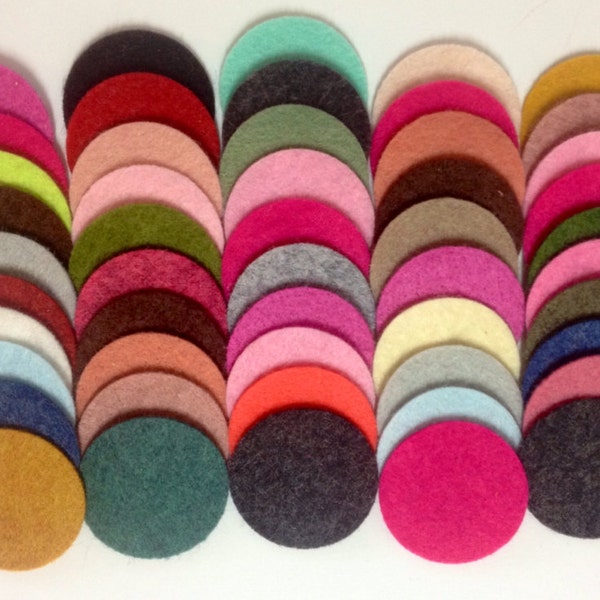 Wool Felt Circle Die Cuts 50 - 1 1/4 inch Random Colored. 2364