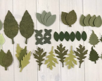 Wool Felt Leaves - 40 leaves - Green Felt Leaves