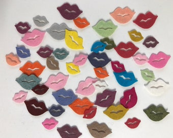 Wool Felt Lips 50 total Die Cuts - random colors *stock image  - Crochet Doll Lips - Dolls Lips